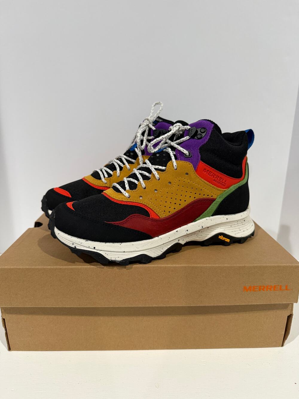 Merrell Speed Solo Mid Waterproof Boots Black Multicolor Mens Size 8.5 NEW